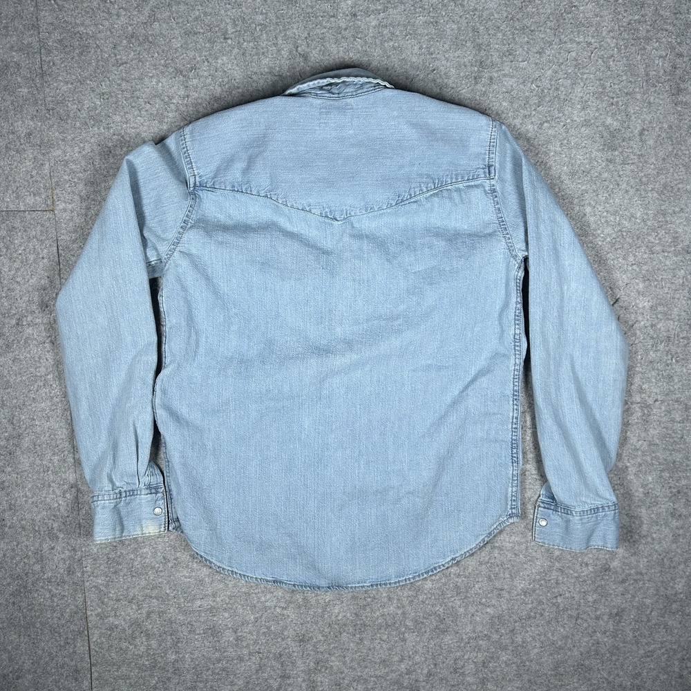 Vintage Levi's Button Down Shirt Womens Small Light Blue Y2K Denim Western Snap - Picture 10 of 13